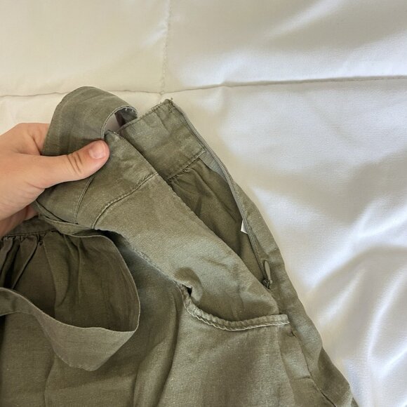 Womens Size Small Army Green Tie Pockets Side Zip Linen Blend Mini Skirt - Picture 4 of 9